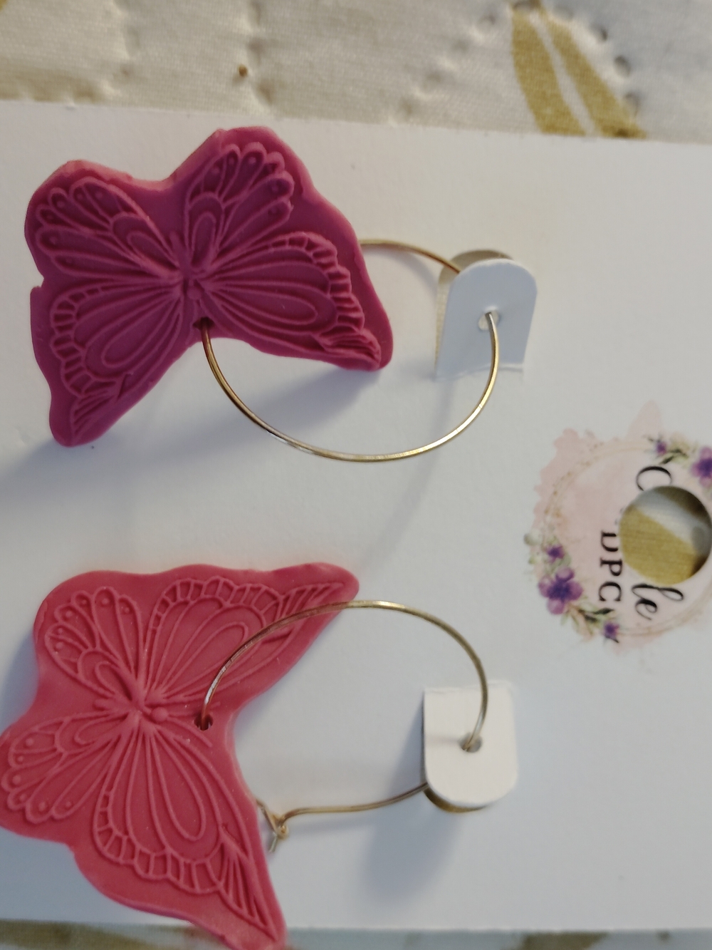 Pink Butterfly Hoop Earrings